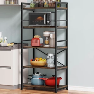 5-Tier Bakers Rack for Kitchen with Storage, Industrial Microwave Stand Shelf, Coffee Bar for Small Spaces, Free Standing Kitchen Storage Shelf Rack, 23.7" L x 15.8" W x 60.3" H 5-Tier Bakers Rack for Kitchen with Storage, Industrial Microwave Stand Shelf, Coffee Bar for Small Spaces, Free Standing Kitchen Storage Shelf Rack, 23.7" L x 15.8" W x 60.3" H