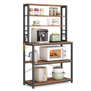 Coffee Bar, 31.5 Inches 6-Tier Baker's Rack with 6 Hooks | Modern Basic Microwave Stand, 31.5 x 15.7 x 65.7 Inches, Rustic Brown and Ink Black, BARNET Collection UKKS019B01 Coffee Bar, 31.5 Inches 6-Tier Baker's Rack with 6 Hooks | Modern Basic Microwave Stand, 31.5 x 15.7 x 65.7 Inches, Rustic Brown and Ink Black, BARNET Collection UKKS019B01