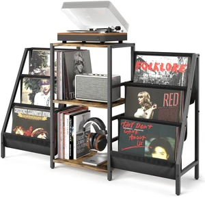 Record Player Stand with Vinyl Storage, Record Player Table with Vinyl Record Storage Up to 280 Albums, Turnta ble Stand with Record Holder Display Shelf, Record Cabinet for Media Stereo Audio Record Player Stand with Vinyl Storage, Record Player Table with Vinyl Record Storage Up to 280 Albums, Turnta ble Stand with Record Holder Display Shelf, Record Cabinet for Media Stereo Audio