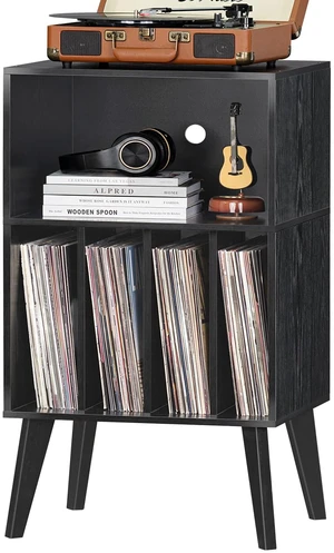 Record Player Stand, Black Turntable Stand Holds up to 160 Albums | Mid-Century Vinyl Storage Cabinet Table,Solid Wood Legs, Record Player Holder Dispaly Shelf for Bedroom Living Room Record Player Stand, Black Turntable Stand Holds up to 160 Albums | Mid-Century Vinyl Storage Cabinet Table,Solid Wood Legs, Record Player Holder Dispaly Shelf for Bedroom Living Room