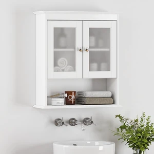 Bathroom Wall Cabinet with Glass Doors, White Medicine Cabinet | FSC-Certified MDF, Adjustable Shelf, Open Bottom Shelf, Wall Mount Storage for Bath, Kitchen, Laundry Room or Entryway Bathroom Wall Cabinet with Glass Doors, White Medicine Cabinet | FSC-Certified MDF, Adjustable Shelf, Open Bottom Shelf, Wall Mount Storage for Bath, Kitchen, Laundry Room or Entryway