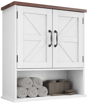 Bathroom Wall Cabinet with Barn Doors, Wall Mounted Bathroom Cabinet, Farmhouse Style, Adjustable Shelf, Wall Mounted Medicine Cabinets, White Bathroom Wall Cabinet with Barn Doors, Wall Mounted Bathroom Cabinet, Farmhouse Style, Adjustable Shelf, Wall Mounted Medicine Cabinets, White