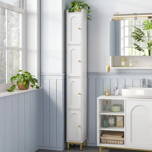 4-Tier Narrow Tall Storage Cabinet | Slim Bathroom Storage Cabinet with 4 Adjustable Feet and Shelves, for Living Room, Laundry Room, White, 7.9"Dx7.9"Wx70.9"H 4-Tier Narrow Tall Storage Cabinet | Slim Bathroom Storage Cabinet with 4 Adjustable Feet and Shelves, for Living Room, Laundry Room, White, 7.9"Dx7.9"Wx70.9"H
