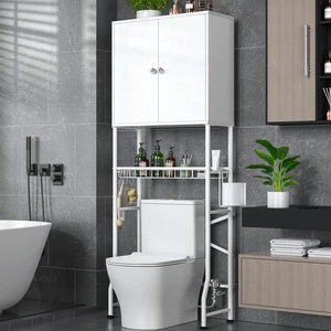 Over The Toilet Storage Cabinet - 2-Door Design Bathroom Organizers Shelf, Freestanding Space-Saver Above Toilet Storage Cabinet with Privacy Protection Rack, Water-Resistant Toilet Shelves (White) Over The Toilet Storage Cabinet - 2-Door Design Bathroom Organizers Shelf, Freestanding Space-Saver Above Toilet Storage Cabinet with Privacy Protection Rack, Water-Resistant Toilet Shelves (White)