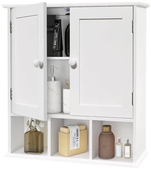 White Bathroom Wall Cabinet with 2 Door Adjustable Shelves | Over The Toilet Storage White Wall Mounted Medicine Cabinets for Bathroom Laundry Room Kitchen White Bathroom Wall Cabinet with 2 Door Adjustable Shelves | Over The Toilet Storage White Wall Mounted Medicine Cabinets for Bathroom Laundry Room Kitchen