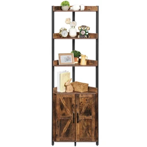 Corner Shelf with Storage, Tall Corner Cabinet, 5-Tier Bookshelf Stand, Storage Cabinet with Protective Fence, for Living Room, Rustic Brown and Black BF78CJ01 Corner Shelf with Storage, Tall Corner Cabinet, 5-Tier Bookshelf Stand, Storage Cabinet with Protective Fence, for Living Room, Rustic Brown and Black BF78CJ01