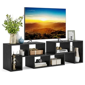 3 Pieces Console TV Stand, Free-Combination Entertainment Center for 50 55 60 65 Inch TV, Minimalist Modern TV Table Media Stand, DIY Open Storage Bookcase for Living Room (Black Wood Grain) 3 Pieces Console TV Stand, Free-Combination Entertainment Center for 50 55 60 65 Inch TV, Minimalist Modern TV Table Media Stand, DIY Open Storage Bookcase for Living Room (Black Wood Grain)