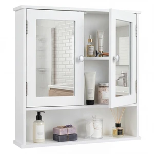 Bathroom Medicine Cabinet with Mirror, Wall Mounted Wooden Hanging Organizer with Doors and Shelves, Bathroom Wall Mirror Cabinet (Mirror Doors, White) Bathroom Medicine Cabinet with Mirror, Wall Mounted Wooden Hanging Organizer with Doors and Shelves, Bathroom Wall Mirror Cabinet (Mirror Doors, White)