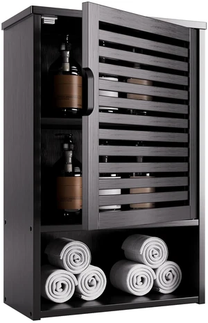 Bathroom Storage Cabinet Wall Mounted, Hanging Medicine Cabinet with Adjustable Shelf, Over the Toilet Space Saver Organizer, Black Bamboo Kitchen Cupboard, Single Door Bathroom Storage Cabinet Wall Mounted, Hanging Medicine Cabinet with Adjustable Shelf, Over the Toilet Space Saver Organizer, Black Bamboo Kitchen Cupboard, Single Door