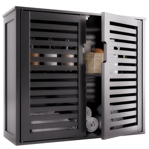 Black Bathroom Storage Cabinet, Hanging Medicine Cabinet with Adjustable Shelf, Bamboo Over the Toilet Wall Mounted Space Saver Organizer, Double Doors Black Bathroom Storage Cabinet, Hanging Medicine Cabinet with Adjustable Shelf, Bamboo Over the Toilet Wall Mounted Space Saver Organizer, Double Doors