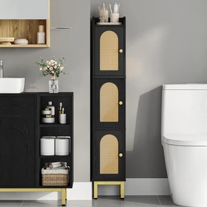 Slim Bathroom Storage Cabinet, Narrow Bathroom Organizers,3 Doors | Narrow Storage Cabinet with 4 Adjustable Feet, Laundry Room Organization for Small Space, Kitchen,Living Room,Rattan Black Slim Bathroom Storage Cabinet, Narrow Bathroom Organizers,3 Doors | Narrow Storage Cabinet with 4 Adjustable Feet, Laundry Room Organization for Small Space, Kitchen,Living Room,Rattan Black