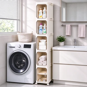 5-Tier Narrow Storage Cabinet Slim Bathroom Tall Skinny OrganizerBeige | Foldable Storage Cabinet with Lockable Rolling Wheels Magnetic Clear Door Adjustable Detachable Shelves For Narrow Space 5-Tier Narrow Storage Cabinet Slim Bathroom Tall Skinny OrganizerBeige | Foldable Storage Cabinet with Lockable Rolling Wheels Magnetic Clear Door Adjustable Detachable Shelves For Narrow Space