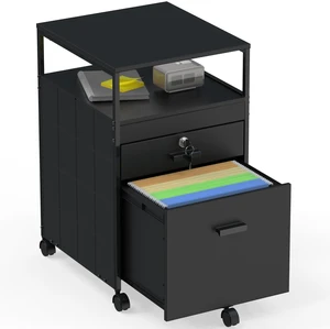 Box File Rolling Mobile Cabinet with Lockable Drawer, Black | Open Shelf for easy access Box File Rolling Mobile Cabinet with Lockable Drawer, Black | Open Shelf for easy access