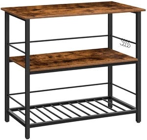 Kitchen Island with Wine Rack, Industrial Island Counter with Hooks and Protective Rails, 3 Tier Kitchen Shelf with Large Workstation, Easy Assembly, Rustic Brown BF02ZD01 Kitchen Island with Wine Rack, Industrial Island Counter with Hooks and Protective Rails, 3 Tier Kitchen Shelf with Large Workstation, Easy Assembly, Rustic Brown BF02ZD01