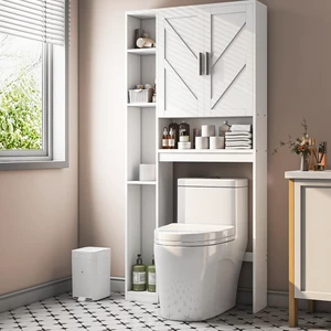 Over The Toilet Storage Cabinet with 7 Storage Shelves, Above Toilet Bathroom Organizer with Toilet Paper Holder Stand, Behind Toilet Cabinet, Space Saver for Restroom, Bathroom, Laundry, White Over The Toilet Storage Cabinet with 7 Storage Shelves, Above Toilet Bathroom Organizer with Toilet Paper Holder Stand, Behind Toilet Cabinet, Space Saver for Restroom, Bathroom, Laundry, White