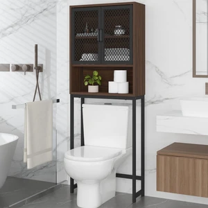 65 Inch Over The Toilet Storage Cabinet Wood and Metal Walnut | Over Toilet Bathroom Organizer with Mesh Doors and Shelves Freestanding Bathroom Storage Cabinet Above Toilet 65 Inch Over The Toilet Storage Cabinet Wood and Metal Walnut | Over Toilet Bathroom Organizer with Mesh Doors and Shelves Freestanding Bathroom Storage Cabinet Above Toilet