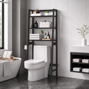Over-The-Toilet Storage Rack, Wooden 3-Tier Over-The-Toilet Storage Rack Bathroom Space Saver Organizer, Freestanding Above Toilet with Toilet Paper Holder and Hooks (Black) Over-The-Toilet Storage Rack, Wooden 3-Tier Over-The-Toilet Storage Rack Bathroom Space Saver Organizer, Freestanding Above Toilet with Toilet Paper Holder and Hooks (Black)