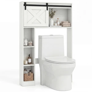 Over The Toilet Storage Cabinet - Freestanding Bathroom Organizer with Sliding Barn Door & Storage Shelves, Multifunctional Bathroom Toilet Rack for Bathroom, Restroom, Laundry (White) Over The Toilet Storage Cabinet - Freestanding Bathroom Organizer with Sliding Barn Door & Storage Shelves, Multifunctional Bathroom Toilet Rack for Bathroom, Restroom, Laundry (White)