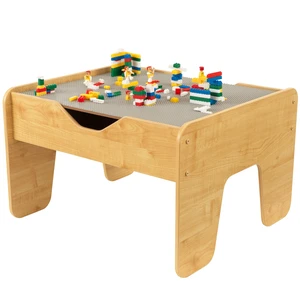Reversible Wooden Activity Table with Board with 195 Building Bricks Gray & Natural, Gift for Ages 3+ Reversible Wooden Activity Table with Board with 195 Building Bricks Gray & Natural, Gift for Ages 3+