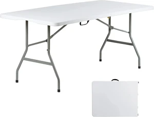 Folding Table 6ft, Heavy Duty Foldable Plastic 6 Foot Banquet Table | White HDPE Top, Fold-in-Half, Carry Handle, Indoor Outdoor for Party, Dining, Camping, Picnic, Long, Large Folding Table 6ft, Heavy Duty Foldable Plastic 6 Foot Banquet Table | White HDPE Top, Fold-in-Half, Carry Handle, Indoor Outdoor for Party, Dining, Camping, Picnic, Long, Large