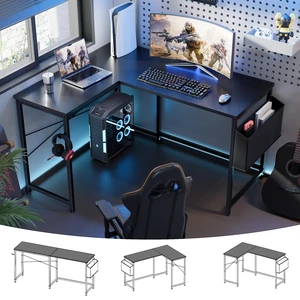 47 Inch Reversible L Shaped Gaming Desk Corner Computer Desk with Storage Bag Home Office Table for Writing Study Black 47 Inch Reversible L Shaped Gaming Desk Corner Computer Desk with Storage Bag Home Office Table for Writing Study Black