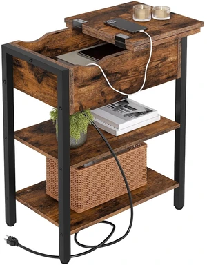 End Table with Charging Station, Narrow Side Table, Flip Top Nightstand with USB Ports and Outlets, Bedside Tables with Shelf for Small Spaces, Living Room, Rustic Brown BF341BZ01 End Table with Charging Station, Narrow Side Table, Flip Top Nightstand with USB Ports and Outlets, Bedside Tables with Shelf for Small Spaces, Living Room, Rustic Brown BF341BZ01
