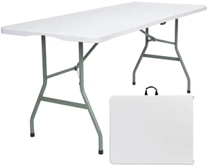 6FT Folding Table, Fold in Half Heavy Duty Rectangular Plastic Utility Table with Steel Legs & Carry Handle, White |HDPE Top,Indoor Outdoor for Parties,Camping,Picnic,Wedding,Dining,Classroom 6FT Folding Table, Fold in Half Heavy Duty Rectangular Plastic Utility Table with Steel Legs & Carry Handle, White |HDPE Top,Indoor Outdoor for Parties,Camping,Picnic,Wedding,Dining,Classroom