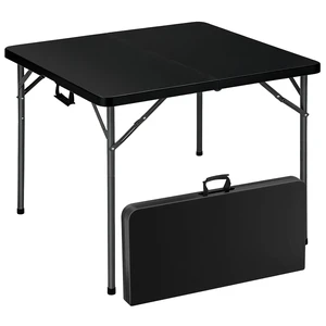 34" Square Folding Card Table Fold-in-Half Utility Dining Portable Table Heavy Duty HDPE with Carrying Handle, Plastic Tables for Camping,Picnic, Office, Party(Black) 34" Square Folding Card Table Fold-in-Half Utility Dining Portable Table Heavy Duty HDPE with Carrying Handle, Plastic Tables for Camping,Picnic, Office, Party(Black)
