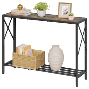 Console Table 41.8", 2 Tier Industrial Entryway Table with Shelves | Narrow Entrance Table for Entryway, Hallway, Living Room, Foyer, Corridor, Office, Grey & Black Console Table 41.8", 2 Tier Industrial Entryway Table with Shelves | Narrow Entrance Table for Entryway, Hallway, Living Room, Foyer, Corridor, Office, Grey & Black