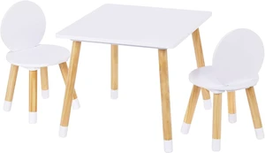 Wooden Toddler Table and Chair Set, Round-Back Design, White | Kids Table and Chairs, Smooth Rounded Edges, Solid Wood Legs, Water-based paint for Nursery Wooden Toddler Table and Chair Set, Round-Back Design, White | Kids Table and Chairs, Smooth Rounded Edges, Solid Wood Legs, Water-based paint for Nursery
