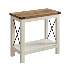 2-Tier End Side Table, Small Accent Nightstand with Bottom Shelf | Narrow Bedside Table for Small Spaces, Living Room, Bedroom, Office, Farmhouse Style, Rustic White and Honey Brown ULET235W01 2-Tier End Side Table, Small Accent Nightstand with Bottom Shelf | Narrow Bedside Table for Small Spaces, Living Room, Bedroom, Office, Farmhouse Style, Rustic White and Honey Brown ULET235W01