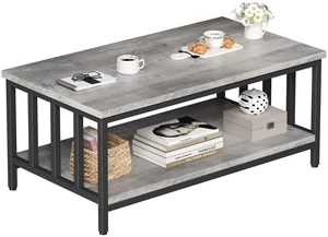 Coffee Table for Living Room with Slatted Sides Frame, Modern Farmhouse Living Room Table with 2-Tier Storage Shelf for Home Office, Apartment, Grey Wash, 39 inch Coffee Table for Living Room with Slatted Sides Frame, Modern Farmhouse Living Room Table with 2-Tier Storage Shelf for Home Office, Apartment, Grey Wash, 39 inch