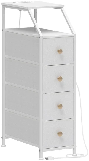 Narrow Dresser Tall Skinny Storage Tower Vertical Slim Chest of Drawers with Charging Station Small Nightstand Side Table for Bedroom, Bathroom, Small Spaces (White, 4 Drawers) Narrow Dresser Tall Skinny Storage Tower Vertical Slim Chest of Drawers with Charging Station Small Nightstand Side Table for Bedroom, Bathroom, Small Spaces (White, 4 Drawers)
