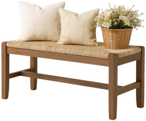 Newport Solid Wood Entryway Bench with Rush Seat, Natural | 40 Shoe Bench, Modern Farmhouse Indoor Table Bench with Natural Seagrass Rush Seat, for Mudroom, Dining Room, or Kitchen Newport Solid Wood Entryway Bench with Rush Seat, Natural | 40 Shoe Bench, Modern Farmhouse Indoor Table Bench with Natural Seagrass Rush Seat, for Mudroom, Dining Room, or Kitchen