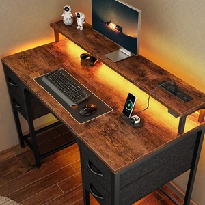 47 inch Computer Desk with Power Outlets & 4 Drawers | Gaming Desk with LED Lights, Home Office Desk with Storage Space, Work from Home, Rustic Brown and Black 47 inch Computer Desk with Power Outlets & 4 Drawers | Gaming Desk with LED Lights, Home Office Desk with Storage Space, Work from Home, Rustic Brown and Black