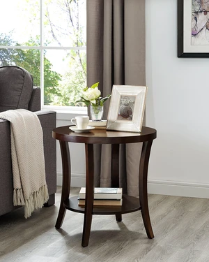 Perth Contemporary Round End Table with Shelf, Espresso Perth Contemporary Round End Table with Shelf, Espresso