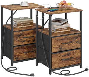 Nightstands Set of 2, End Table with Charging Station | Side Table with 2 USB Ports and Outlets, Bedside Table with Cloth Drawer, Couch Table, Brown TB01BB052 Nightstands Set of 2, End Table with Charging Station | Side Table with 2 USB Ports and Outlets, Bedside Table with Cloth Drawer, Couch Table, Brown TB01BB052
