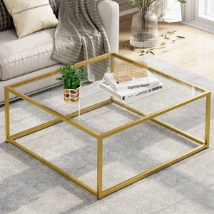 Glass Coffee Table, Small Square Coffee Table for Living Room,Simple Modern Center Tables for Small Spaces, Gold Living Room Tea Tables Easy Assembly,26 * 26inGold & Clear Glass Glass Coffee Table, Small Square Coffee Table for Living Room,Simple Modern Center Tables for Small Spaces, Gold Living Room Tea Tables Easy Assembly,26 * 26inGold & Clear Glass