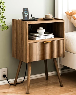 Nightstand with Outlet,Modern Bedside Table with Storage Drawer and Open Wood Shelf, for Living Room, Bedroom and Small Spaces, Accent Night Stand with Solid Wood Legs, Easy Assembly,Brown Nightstand with Outlet,Modern Bedside Table with Storage Drawer and Open Wood Shelf, for Living Room, Bedroom and Small Spaces, Accent Night Stand with Solid Wood Legs, Easy Assembly,Brown