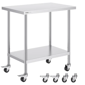 Stainless Steel Table 24 x 36 x 38 Inch, with 4 Wheels, 3 Adjustable Height Levels, Heavy Duty Food Prep Work Table for Commercial Kitchen Restaurant, Silver Stainless Steel Table 24 x 36 x 38 Inch, with 4 Wheels, 3 Adjustable Height Levels, Heavy Duty Food Prep Work Table for Commercial Kitchen Restaurant, Silver