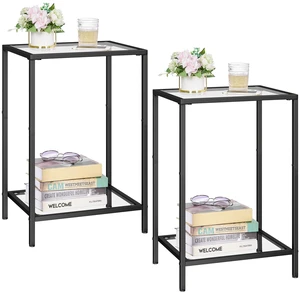 Side Tables Set of 2 with Tempered Glass, Slim End Tables | Modern Style, 2-Tier Design, Storage Shelves, Drink Table, Accent Table, Living Room, Bedroom, 11.8" D x 15" W, Black Side Tables Set of 2 with Tempered Glass, Slim End Tables | Modern Style, 2-Tier Design, Storage Shelves, Drink Table, Accent Table, Living Room, Bedroom, 11.8" D x 15" W, Black