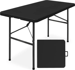 4ft Portable Plastic Folding Table Indoor & Outdoor Heavy-Duty Foldable Utility Table w/Handle for Party & Camping (Black) 4ft Portable Plastic Folding Table Indoor & Outdoor Heavy-Duty Foldable Utility Table w/Handle for Party & Camping (Black)