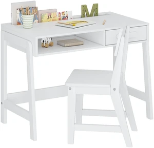 Wooden Kids Desk and Chair Set with Open Storage & 1 Drawer | Kids Study Desk with Tabletop Organizer, Solid Wood Legs, Ergonomic Chair, Water-based Paint, Extended Desktop For Study Room Wooden Kids Desk and Chair Set with Open Storage & 1 Drawer | Kids Study Desk with Tabletop Organizer, Solid Wood Legs, Ergonomic Chair, Water-based Paint, Extended Desktop For Study Room