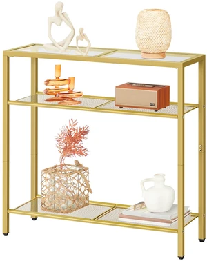 29.5" Narrow Console Table, 3-Tier Tempered Glass Sofa Table | Modern Entryway Table, for Entrance, Living Room, Foyer, Hallway Bedroom, Gold GD21XG01G1 29.5" Narrow Console Table, 3-Tier Tempered Glass Sofa Table | Modern Entryway Table, for Entrance, Living Room, Foyer, Hallway Bedroom, Gold GD21XG01G1