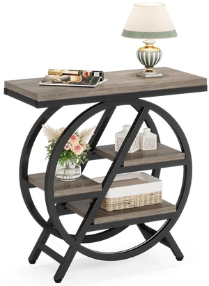 End Table, Narrow Side Table with 4-Tier Large Storage Space | Modern Bedside Table for Living Room, Home Office, Bedroom, Grey End Table, Narrow Side Table with 4-Tier Large Storage Space | Modern Bedside Table for Living Room, Home Office, Bedroom, Grey