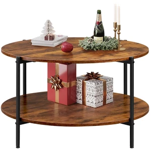 Round Coffee Table, 32.6" Small Coffee Table with Storage Shelf, 2-Tier Circle Wood Center Table for Living Room, Apartment, Rustic Brown (Rustic Brown, 32.6" D x 32.6" W x 17.5" H) Round Coffee Table, 32.6" Small Coffee Table with Storage Shelf, 2-Tier Circle Wood Center Table for Living Room, Apartment, Rustic Brown (Rustic Brown, 32.6" D x 32.6" W x 17.5" H)