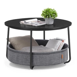 Round Coffee Table with Storage, Fabric Basket, Metal Frame | Center Table for Living Room, Modern Style, Ebony Black and Slate Gray, LILEA Collection ULCT244B56 Round Coffee Table with Storage, Fabric Basket, Metal Frame | Center Table for Living Room, Modern Style, Ebony Black and Slate Gray, LILEA Collection ULCT244B56