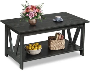 39.4" Farmhouse Coffee Table,Wood Center Table Storage Charcoal Black | Sturdy V-Frame Design Supports 130 Lbs, 2-Tier Open Storage Shelf For Decor, Books, Small Center Table Living Room, Office 39.4" Farmhouse Coffee Table,Wood Center Table Storage Charcoal Black | Sturdy V-Frame Design Supports 130 Lbs, 2-Tier Open Storage Shelf For Decor, Books, Small Center Table Living Room, Office