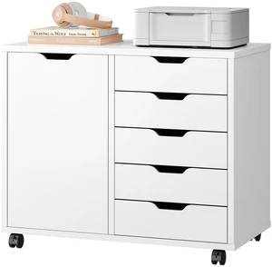 5-Drawer Wood File Cabinet, Rolling Printer Stand with Storage | Mobile Under Desk Cabinets with Adjustable Shelf & Wheels for Home Office Organization Storage Craft Room, White 5-Drawer Wood File Cabinet, Rolling Printer Stand with Storage | Mobile Under Desk Cabinets with Adjustable Shelf & Wheels for Home Office Organization Storage Craft Room, White