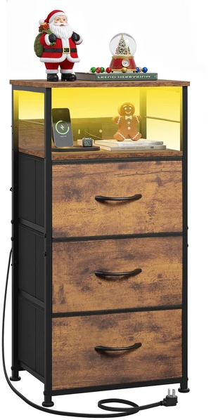 Night Stand with Charging Station,Rustic Brown 3 Drawer Bedside Table | LED Tall Dresser, App RGB Lights, 3USB+2AC, 3Drawers+Open Shelf, Waterproof, Stable, Easy Assembly Night Stand with Charging Station,Rustic Brown 3 Drawer Bedside Table | LED Tall Dresser, App RGB Lights, 3USB+2AC, 3Drawers+Open Shelf, Waterproof, Stable, Easy Assembly